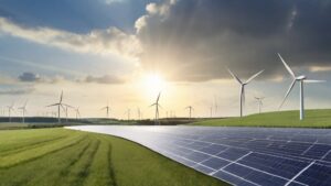 Grüne Energie Titel, PV Anlage, Windkraft-Anlage, Sonne, Ökostrom